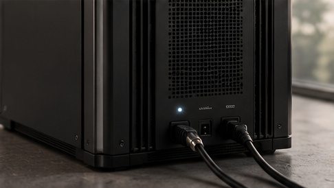 Detail of the Monolith power and ethernet connections