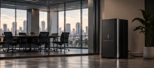 The Monolith appliance beside a glass-walled conference room